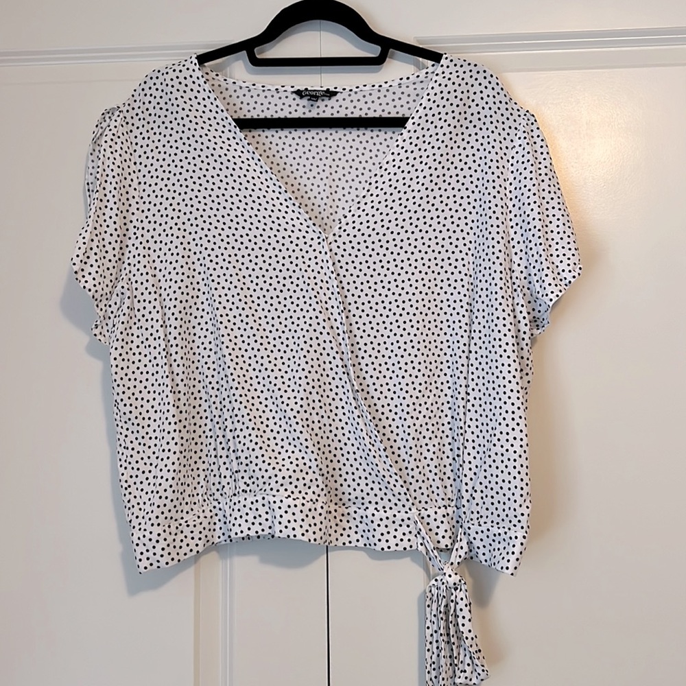 White/black polka dot rayon blouse